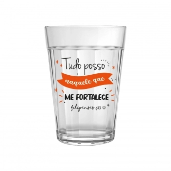 COPO AMERICANO MULTIUSO SALMOS 190 ML- TUDO POSSO NAQUELE QUE ME FORTALECE LUVA COM 1
