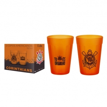 Copo Americano Prime Corinthians Laranja 190 ML Luva Com 2 Unid