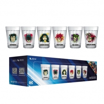CONJUNTO COPO AMERICANO DC LIGA DA JUSTIÇA 190ML LUVA COM 6 - FAST FASHION