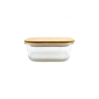 Pote Borossilicato Quadrado 530 ML Com Tampa Bambu