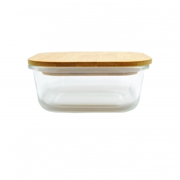 Pote Borossilicato Quadrado 800 ML Com Tampa Bambu
