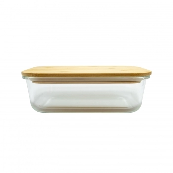 Pote Borossilicato Retangular 630 ML Com Tampa Bambu