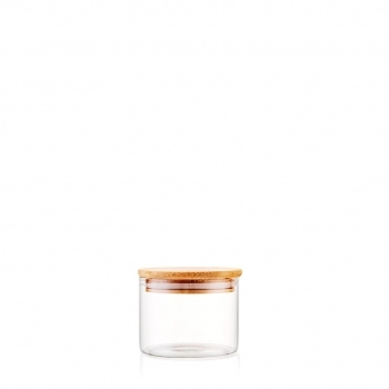 Pote Borossilicato Redondo 250 ML Com Tampa Bambu