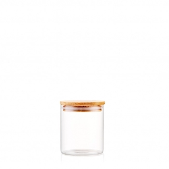 Pote Borossilicato Redondo 500 ML Com Tampa Bambu