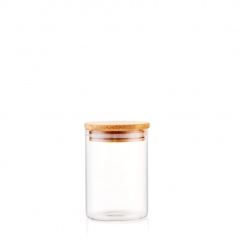 Pote Borossilicato Redondo 700 ML Com Tampa Bambu