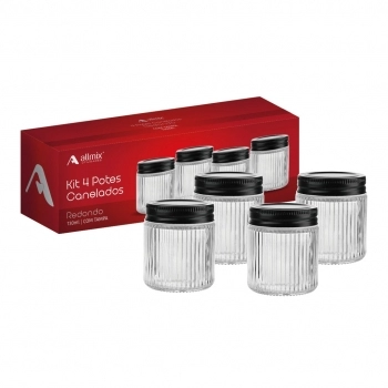 Pote De Vidro Redondo Riviera Com Tampa Luva Com 4 Unid 130 ML