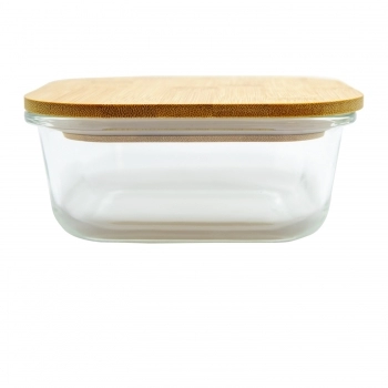 Pote Borossilicato Quadrado 1100 ML Com Tampa Bambu
