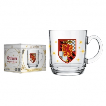 Caneca de Vidro Harry Potter Casas 300ml - Luva Com 1 Unid - Grifinória