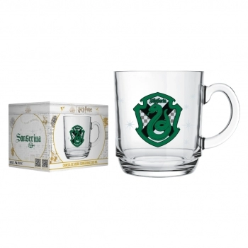 Caneca De Vidro Harry Potter Casas 300 ML - Luva Com 1 Unid - Sonserina