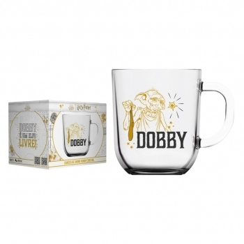 Caneca de Vidro Harry Potter Elementos 300ml - Luva Com 1 Unid - Dobby