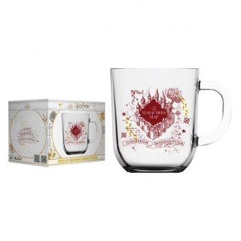 Caneca de Vidro Harry Potter Elementos 300ml - Luva Com 1 Unid - Mapa do Maroto