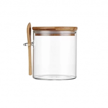 Pote Hermético Borossilicato Redondo 400 ML Com Tampa E Colher Bambu