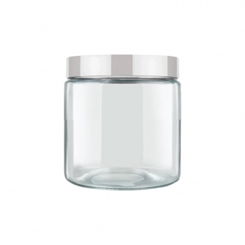 Pote de Vidro Liso Redondo 850 ML Com Tampa de Rosca Branca