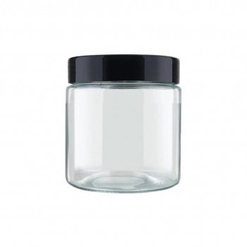 Pote de Vidro Liso Redondo 850 ML Com Tampa de Rosca Preta