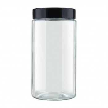 Pote de Vidro Liso Redondo 1600 ML Com Tampa de Rosca Preta