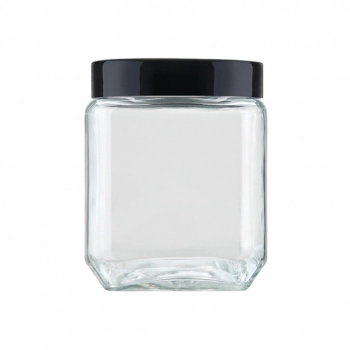 Pote de Vidro Liso Quadrado 1200 ML Com Tampa de Rosca Preta