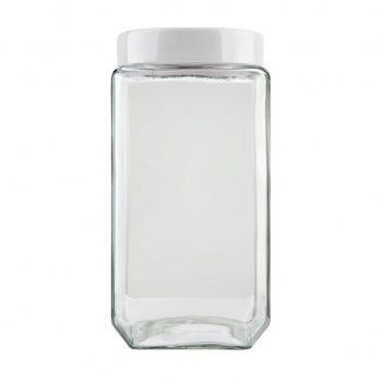 Pote De Vidro Liso Quadrado 1200 ML Com Tampa De Rosca Branca