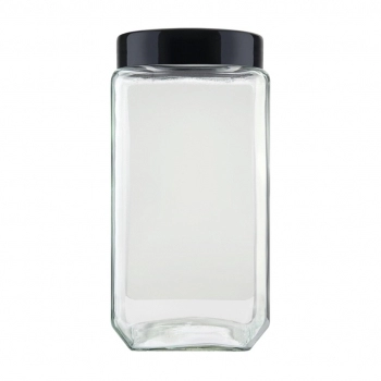 Pote de Vidro Liso Quadrado 1200 ML Com Tampa de Rosca Preta