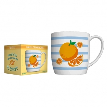 Caneca Porcelana Frutas 360 ML Na Luva - Laranja