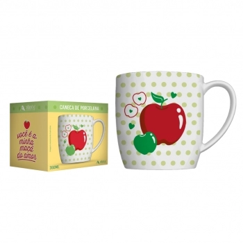 Caneca Porcelana Frutas 360 ML Na Luva - Maçã