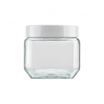 Pote de Vidro Liso Quadrado 800 ML Com Tampa de Rosca Branca