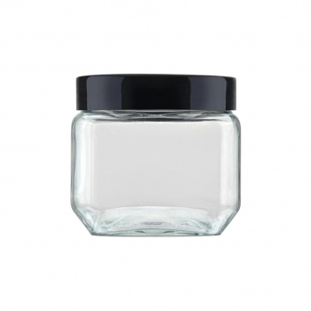 Pote de Vidro Liso Quadrado 800 ML Com Tampa de Rosca Preta