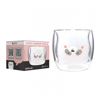 Copo Borossilicato 250ml Parede Dupla Panda Bochecha - Luva Com 1
