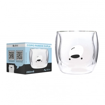 Copo Borossilicato 250ml Parede Dupla Urso Polar - Luva com 1 -