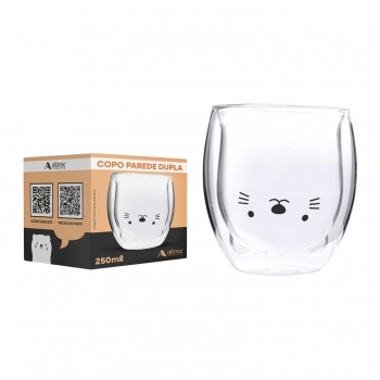 Copo Borossilicato 250ml UrsoCat Parede Dupla - Luva com 1