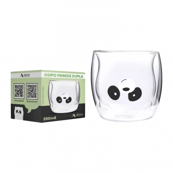 Copo Borossilicato 250ml Urso panda Parede Dupla - Luva Com 1