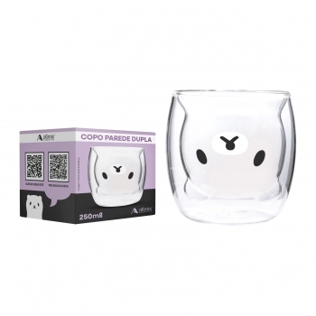 Copo Borossilicato 250ml Urso Parede Dupla - Luva com 1