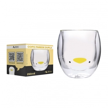 Copo Borossilicato 250ml Pinguim Parede Dupla - Luva com 1
