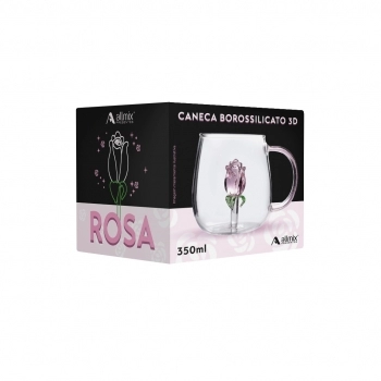 Caneca Borossilicato 350ml Rosa 3D - Luva com 1