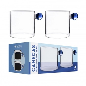 Caneca Borossilicato Colors 200ml Azul - Luva com 2