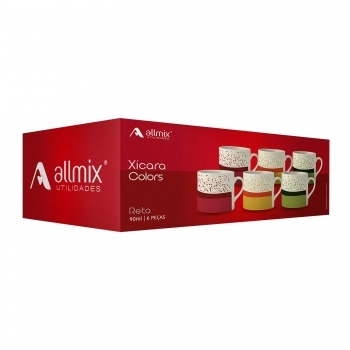 Xícara Ceramica Reta Color 90ML Com 6 Sortida