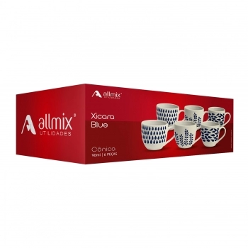 Xícara Ceramica Conica Blue 90 ML Luva Com 6 Sortida