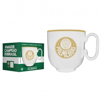 Caneca Porcelana Forma Branca 350ML Palmeiras Luva com 01