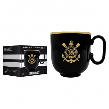 Caneca Porcelana Forma Preta 350ML Corinthians Luva Com 01