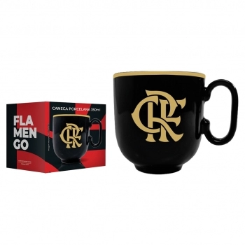 Caneca de Porcelana Forma Preta de 350ml Flamengo Luva com 01