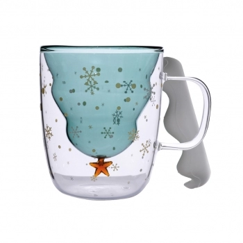 Caneca Borossilicato Natal 250ml Com Tampa - Luva com 01