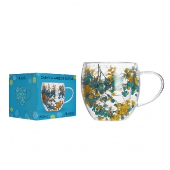 CANECA BOROSSILICATO PAREDE DUPLA 250 ML LUVA COM 1 - CAMELIA OUTONO