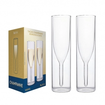 Copo Borossilicato Parede Dupla Champanhe 100ml - Kit com 02