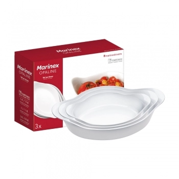 Kit Conjunto De Assadeiras Oval Opaline 3 Peças Branco Marinex Forno Geladeira na Luva