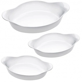 Kit Conjunto De Assadeiras Oval Opaline 3 Peças Branco Marinex Forno Geladeira na Luva