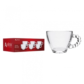 XICARA DE CHA DE VIDRO PEROLAS 275 ML
