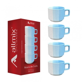 XICARA CERAMICA TERNURA 90ML LUVA COM 04 - AZUL