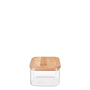 POTE BOROSSILICATO QUADRADO 600 ML COM TAMPA BAMBU