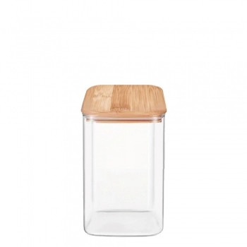 POTE BOROSSILICATO QUADRADO 1100 ML COM TAMPA BAMBU