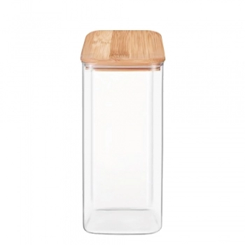 POTE BOROSSILICATO QUADRADO 1400 ML COM TAMPA BAMBU