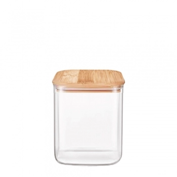 POTE BOROSSILICATO RETANGULAR 1000 ML COM TAMPA BAMBU